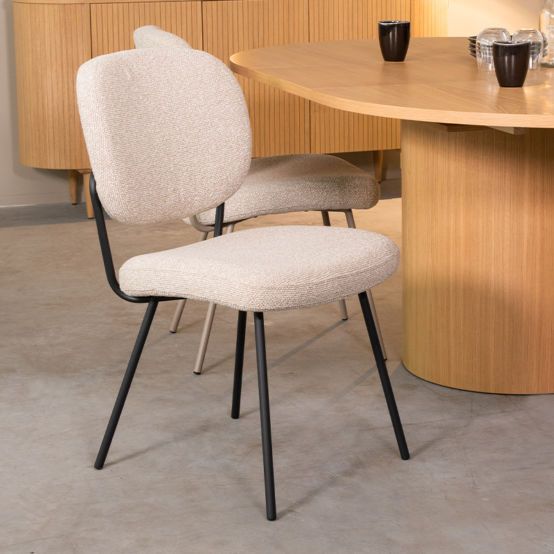 LABEL51 Eetkamerstoel Singapore - Naturel - - Zwart Metalen Frame