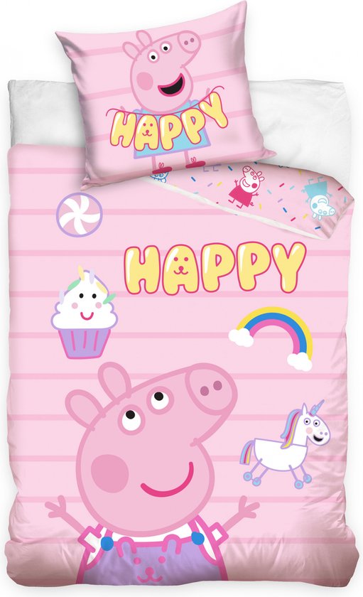 Peppa Pig Dekbedovertrek Happy 140 x 200 cm roze