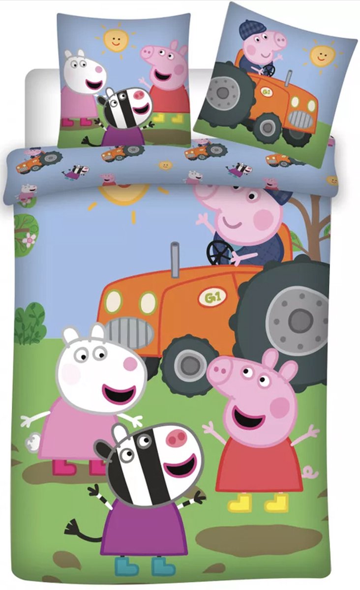 Peppa Pig dekbedovertrek tractor 140 x 200 cm - 70 x 80 cm - katoen