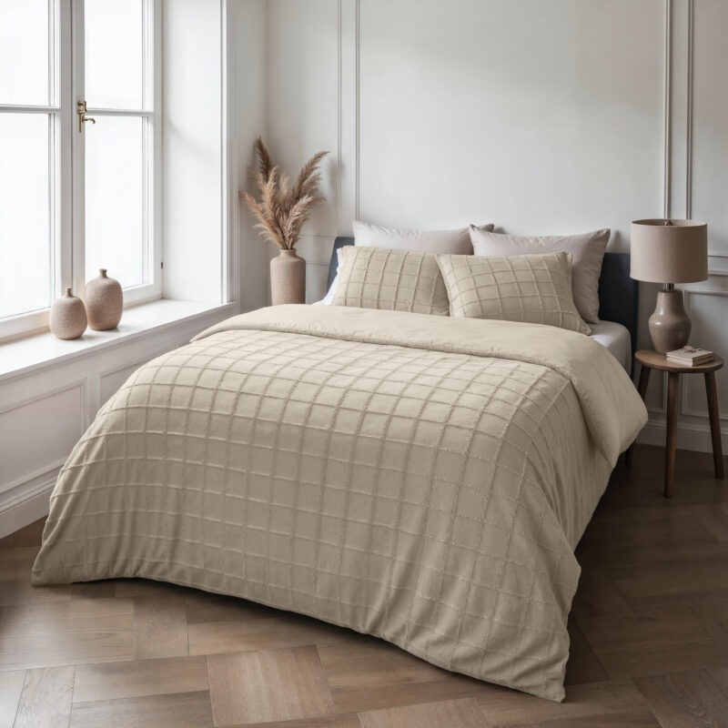 Faux Fur Check Beige 240x200/220