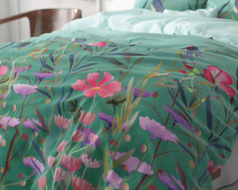 Sleeptime Flower & Birds Turquoise 140 x 220