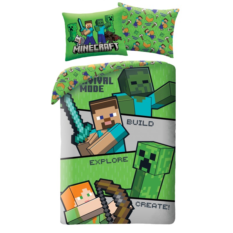 Minecraft Dekbedovertrek explore - 140 x 200 cm - 70 x 90 cm -  Polyester